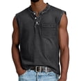 thumbnail image 1 of GrmtClth Men's Sleeveless Shirts Distressed Washed Denim Tank Tops Henley Button Down Relaxed Fit Vintage Tops Workout Solid Beach Tops Boxy Tee Shirts with Pocket Black 2XL, 1 of 4