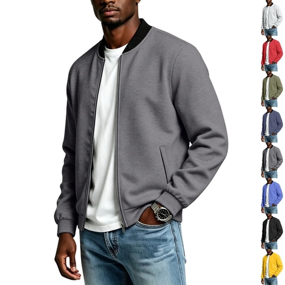 GrmtClth Men's Slim Fit Lightweight Sportswear Jacket Casual Bomber Coat with Pockets Dark Gray 2XL