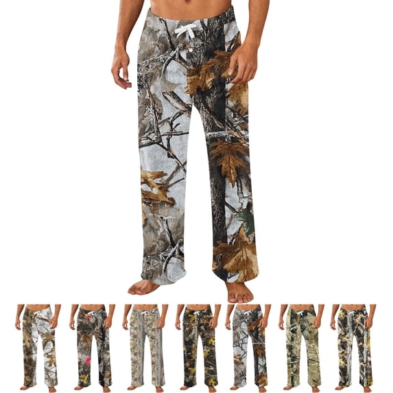 GrmtClth Men's Soft Breathable Loungewear Trousers Tree Leaf Camo Print Drawstring Waist Loose Cut Indoor Sleep Pants Camel XL