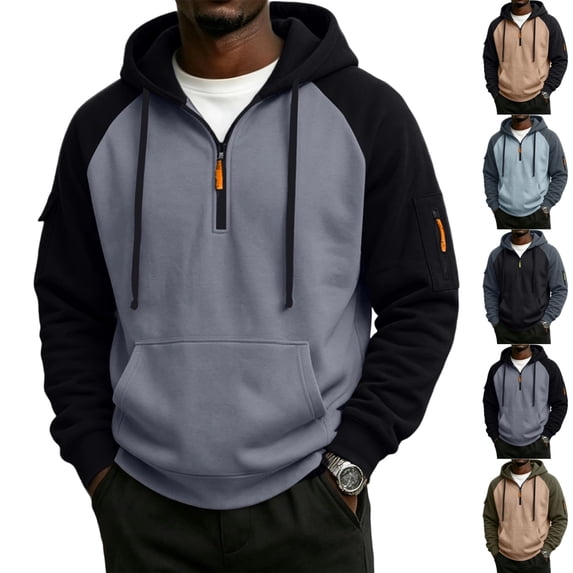 GrmtClth Men's Soft Long Sleeve Quarter Zip Hoodie Contrast Zipper Casual Pullover Lightweight Sweatshirt for All Season Daily Outdoor Wear 2XL