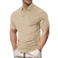 thumbnail image 1 of GrmtClth Men's Solid Color Stretch Polo Shirt Slim Fit Short Sleeve Breathable Golf Athletic Casual Business Tops 2026 Khaki 2XL, 1 of 9