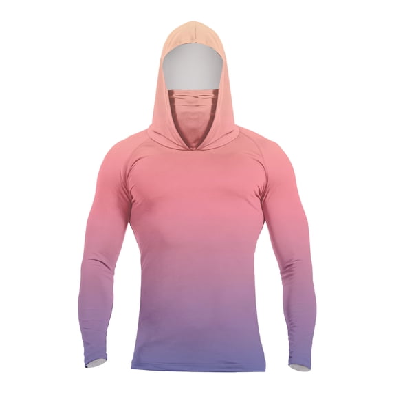 GrmtClth Men's Sun Protection Hooded Lightweight Long Sleeve Top Vacation with Mask Clothing Trend Gradient Outfit Pink L