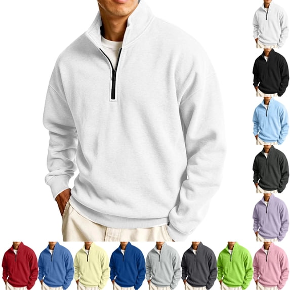 GrmtClth Men's Sweatshirt Quarter Zip Pullover Lightweight Mock Neck Sweatshirt | Fall Winter Casual Soft Stand Collar Long Sleeve 1/4 Zip Polo Shirts for Golf Athletic White 3XL
