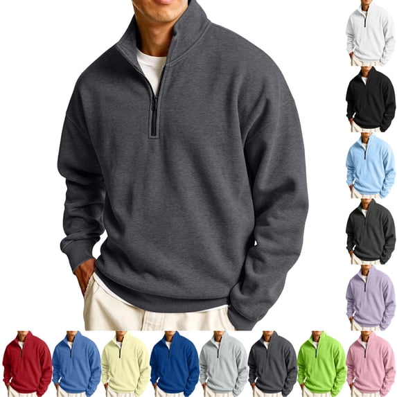 GrmtClth Men's Sweatshirt Quarter Zip Stand Collar Lightweight Knit Long Sleeve Polo Shirts Lined Sweaters Gray M