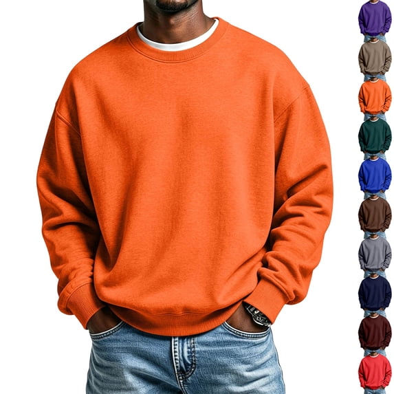 GrmtClth Men's Sweatshirts Crewneck Pullover Sweatshirt Black Sweat Shirt | Fall Sweatshirts, Comfy, Casual,Long Sleeve, Relaxed Fit, Gym, Fall Clothes for Men Saffron 2XL
