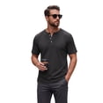 thumbnail image 1 of GrmtClth Men's Textured Knit Henley Shirt Short Sleeve Notch Neck Casual Top Soft Breathable Daily Wear Work Hiking Outdoor Activities Tee Black XL, 1 of 5