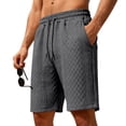 thumbnail image 1 of GrmtClth Men's Textured Knit Shorts Soft Casual Elastic Drawstring Loungewear with Pockets Comfortable Daily Fashion Wear Shorts Dark Gray 2XL, 1 of 4