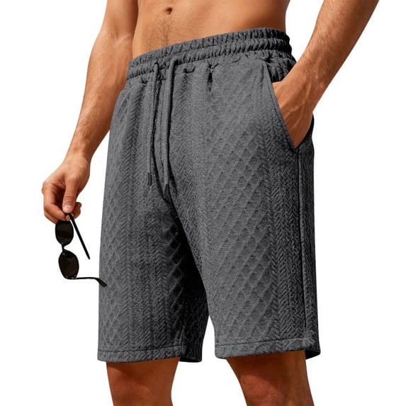 GrmtClth Men's Textured Knit Shorts Soft Casual Elastic Drawstring Loungewear with Pockets Comfortable Daily Fashion Wear Shorts Dark Gray 2XL