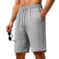 thumbnail image 1 of GrmtClth Men's Textured Knit Shorts Soft Casual Elastic Drawstring Loungewear with Pockets Comfortable Daily Fashion Wear Shorts Light Gray M, 1 of 4