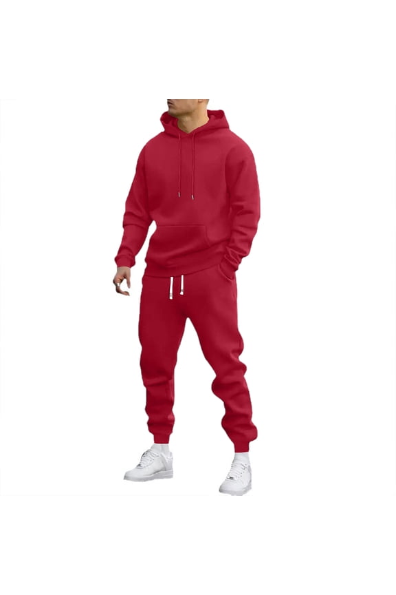 Men's Tracksuit 2 Piece Novelty Solid Color Pullover Comfort Soft Long Sleeve Athletic Jogging Suit Sets Red M