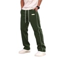 thumbnail image 1 of GrmtClth Men's Trousers Lightweight Solid Tone Side Double Line With Tag Drawstring Waist Casual Straight Leg Pants Streetwear Wear Army Green S, 1 of 4