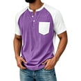 thumbnail image 1 of GrmtClth Men's Waffle Knit Henley Shirt Casual Short Sleeve Raglan T-Shirt with Chest Pocket Lightweight Button Placket Tops Summer Everyday Wear Baseball Style Tees Purple 3XL, 1 of 4