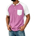 thumbnail image 1 of GrmtClth Men's Waffle Knit Henley Shirt Casual Short Sleeve Raglan T-Shirt with Chest Pocket Lightweight Button Placket Tops Summer Everyday Wear Baseball Style Tees Hot Pink M, 1 of 4