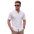 thumbnail image 1 of GrmtClth Men's Waffle Knit Stand Collar Shirt Casual Short Sleeve Full Button Placket Top Lightweight Breathable Ribbed Textured Solid Color Summer Everyday Wear Tops White M, 1 of 6