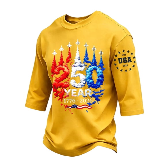 GrmtClth Men's We The People Shirt Independence Day Fourth Of July Tops Casual 3/4 Sleeve Tee Quick Dry Soft Round Neck Wear Yellow XL