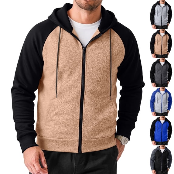 GrmtClth Men's Winter Fleece Hoodies Heavyweight Cozy Thick Full Zip Up Sweatshirt Outerwear Khaki 3XL