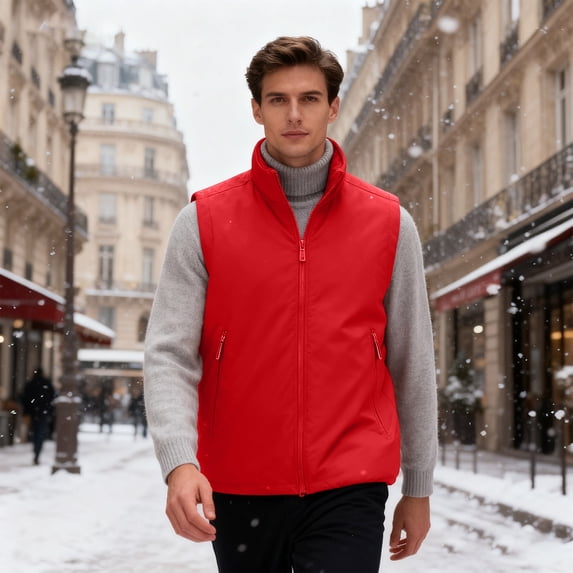 GrmtClth Men's Winter Vest Casual Mock Neck Sherpa Polar Fleece Lined Vest Zip Up Sleeveless 2025 Winter Thermal Travel Jackets for Hiking Travel Golf Red XXXL