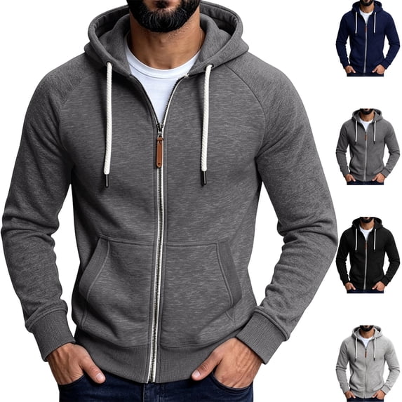 GrmtClth Men's Zip Up Hoodie Lightweight Long Sleeve Basic Slim Fit SweatShirt with Multiple Zipper Pockets, Contrast Zipper Accents, Cuffed Sleeves, Elastic Fabric Dark Gray S