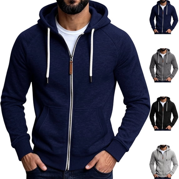 GrmtClth Men's Zip-Up Hoodie Lightweight Slim Fit Athletic Fleece Training Jackets True Classic Hoodies Navy 2XL