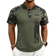 thumbnail image 1 of GrmtClth Mens 1776 2026 Usa Camo Raglan Polo Shirt Patriotic American Flag Print Vacation Top Collared Fashion Short Sleeve Button Golf Polo Dark Green S, 1 of 5