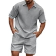 thumbnail image 1 of GrmtClth Mens 2 Piece Waffle Outfits Loose Fit Short Sleeve Sports Suit Spring Short Pants Tracksuit Sets Trend Gray L, 1 of 7