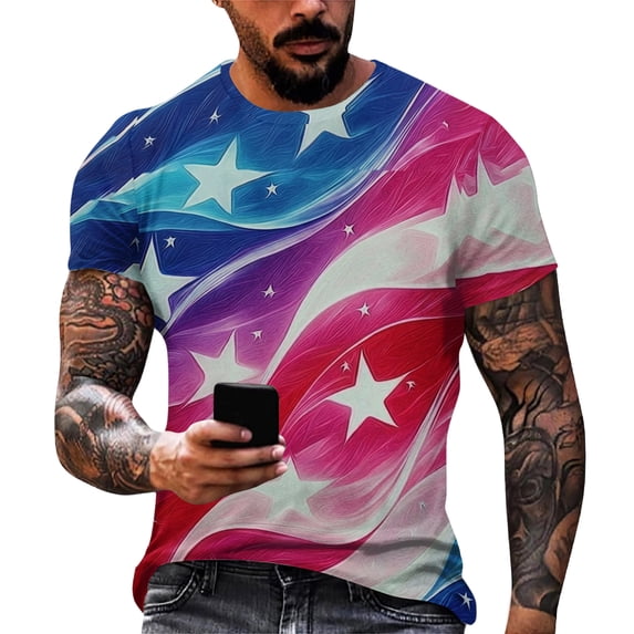 GrmtClth Mens 4th of July Tops Independence Day American Flag Print Breathable T-Shirts Short Sleeve Trendy Shirts Crew Neck Clothing Navy 3XL