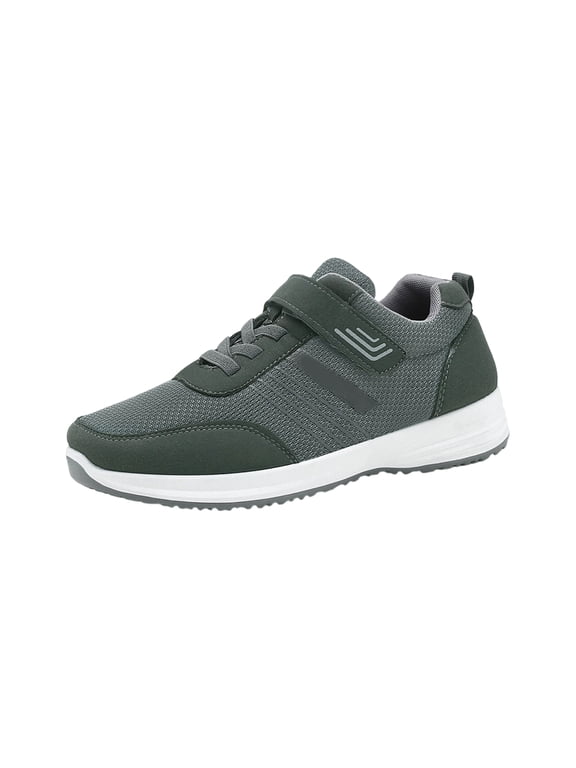 Mens Adjustable Hook & Loop Walking Shoes Breathable Mesh Lightweight Non Slip Arch Support Casual Orthopedic Sneakers Gray (US/10)