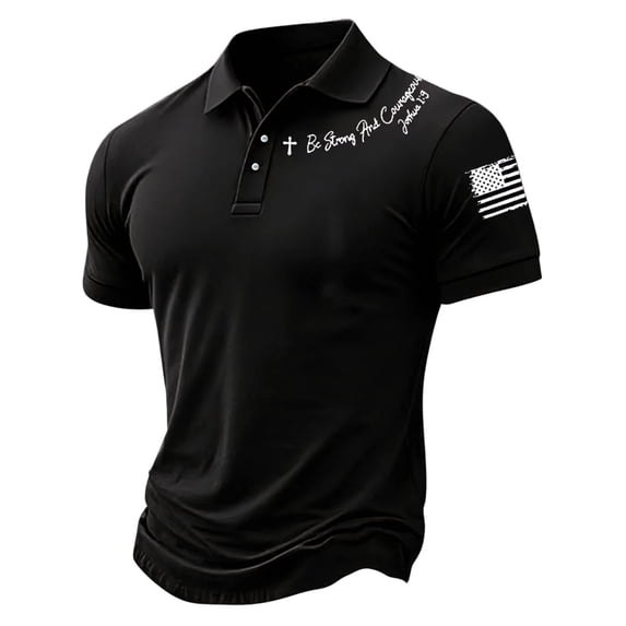 GrmtClth Mens American Flag Polo Shirt Casual Collared Shirt Breathable Top Button Up Short Sleeve Fashion Golf Polos Black M