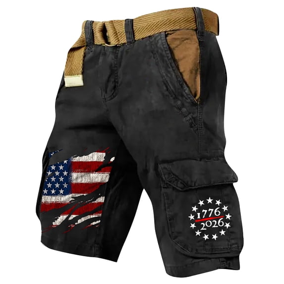 GrmtClth Mens American Flag Print Cargo Shorts 2026 Patriotic 4th Of July Summer Short Breathable Multi-Pocket Short Pants Trendy Outdoor Trouser Black 3XL