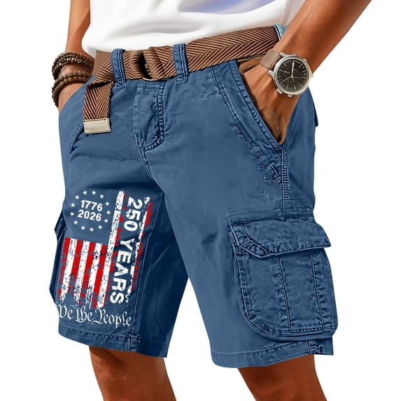 GrmtClth Mens American Flag Print Cargo Shorts 2026 Patriotic 4th Of July Summer Shorts Lightweight Multi-Pocket Short Pants Fashion Outdoor Trouser Blue 2XL
