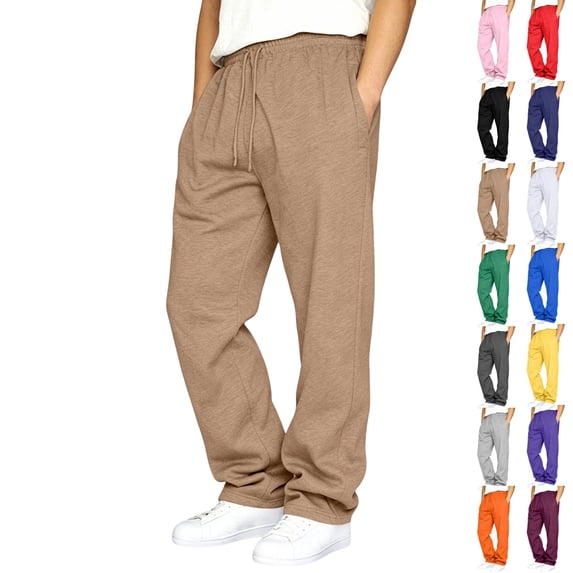 GrmtClth Mens Athletic Jogger Pants Straight‑Leg Open Bottom Adjustable Waist Daily‑Use Sweatpants With Side Pockets