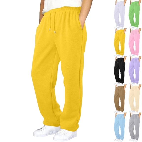 GrmtClth Mens Baggy Cargo Sweatpants Straight Wide Leg Open Bottom Drawstring Elastic Waist Workout Athletic Joggers Sweat Pants Yellow S