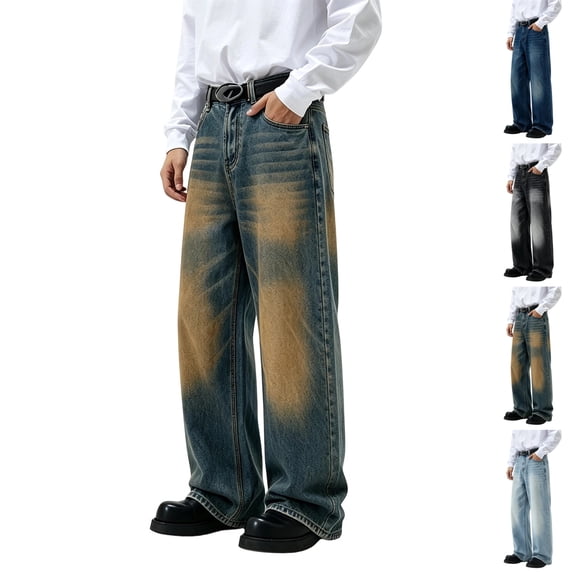 GrmtClth Mens Baggy Jeans Y2k Wide Leg Loose Fit Jeans Streetwear Denim Washed Hip Hop Pants Trendy Relaxed Fit Grunge Pants M