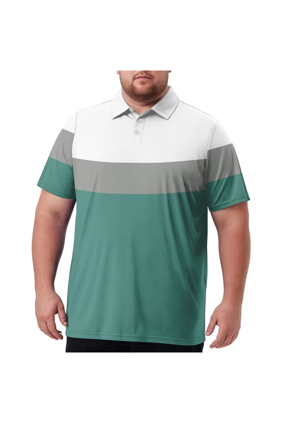 Mens Big & Tall Delicate Smooth Texture Stripe Tee Short Sleeve Button Placket Full Breathable Daily Wear Green XL