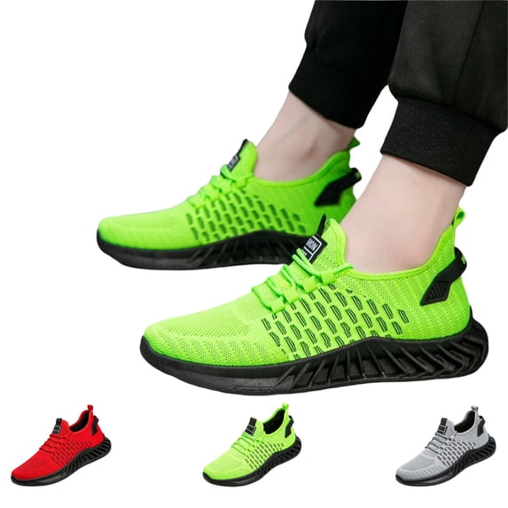 GrmtClth Mens Breathable Knit Mesh Sneakers Flexible Soft Upper Non‑Slip Bottom Tennis Fitness Outdoor Walking Casual Shoes