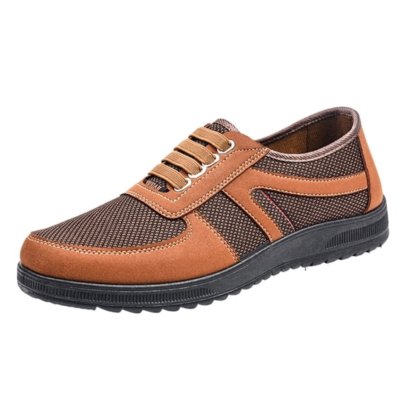GrmtClth Mens Breathable Mesh Slip On Casual Shoes No Laces Lightweight Non Slip Flat Sole Elderly Daily Walking Loafers Camel (US/7.5)