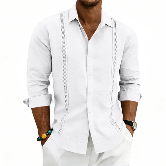 GrmtClth Mens Button Down Shirt Long Sleeve Cotton Linen Shirt Casual Business Beach Dress Shirt Summer Lightweight Wedding Shirt with Pocket White S