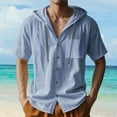 thumbnail image 1 of GrmtClth Mens Button Down Shirt Casual Long Sleeve Linen Shirts Summer Lightweight Hoodie Beach Yoga Drawstring Hooded Tops with Key Pockets Light Blue XXL, 1 of 9