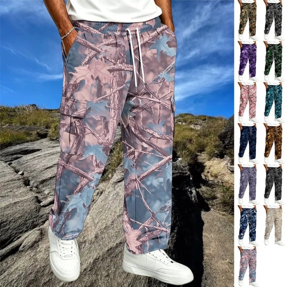 GrmtClth Mens Camo Baggy Sweatpants Loose Wide Leg Fit Stretch Waist Multi Flap Pocket Daily Streetwear Pants Sky Blue 2XL