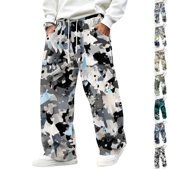 GrmtClth Mens Camo Corduroy Pants Elastic Waist Drawstring Cargo Joggers Baggy Sweatpants Fall Winter Streetwear Bottoms 3XL