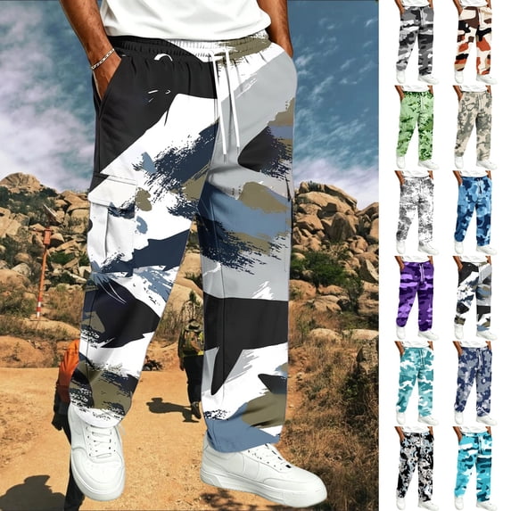 GrmtClth Mens Camouflage Cargo Pants Relaxed Open Bottom Lightweight Street Style Multi Utility Pocket Walking Daily Pants Dark Gray 2XL