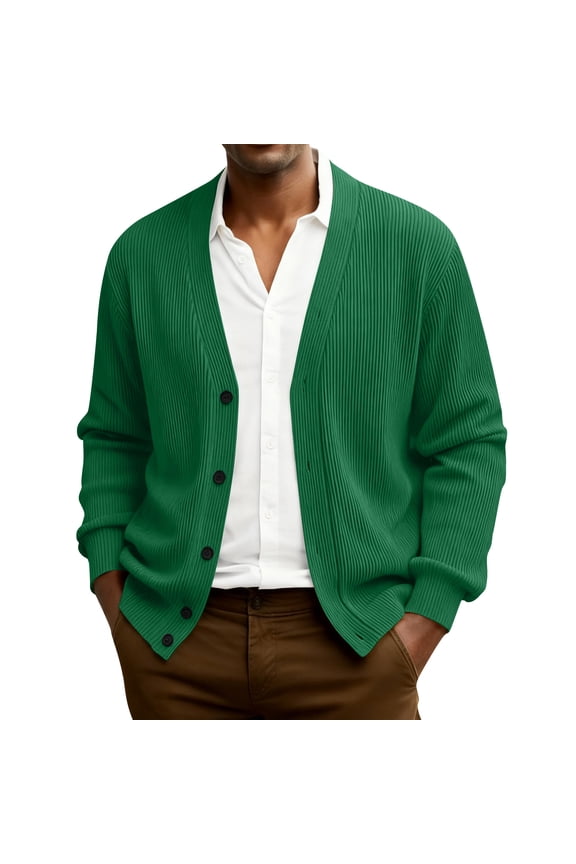 Mens Cardigan Big and Tall Button Up Sweaters V Neck Relaxed Fit Knitted Sweatshirts Dark Green 5XL