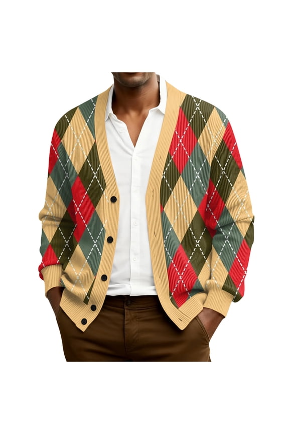 Mens Cardigan Fashion Button Down Sweaters V Neck Comfy Soft Knitted Jackets Red 3XL