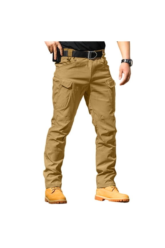 Mens Cargo Pants Ripstop Water Resistant Work Hiking Pants Lightweight Fabric Durable Travel Pants Fishing Cargo Trousers with Multi Pockets(No Belt) Brown M