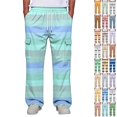 thumbnail image 1 of GrmtClth Mens Cargo Sweatpants Horizontal Stripe Elastic Drawstring Waist Baggy Wide Leg Multi Pocket Jogger Pants Purple Pink L, 1 of 8