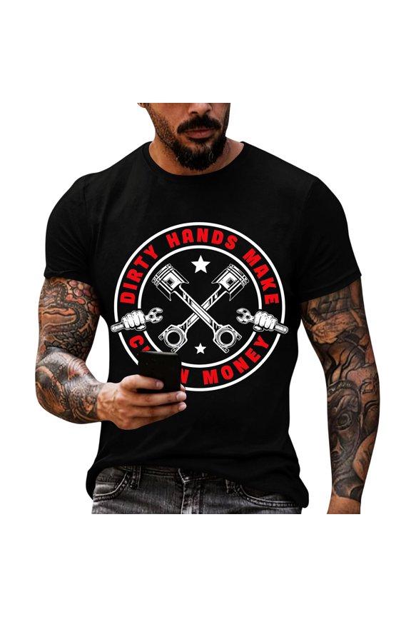 Mens Casual Dirty Hands Make Clean Money Mechanic Graphic T Shirt Lightweight Short Sleeve Crew Neck Tee For Garage Workers Car Mechanics Daily Wear Outfit Black L