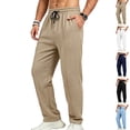 thumbnail image 1 of GrmtClth Mens Casual Pants for Men Elastic Waist Drawstring Lightweight Summer Loose Beach Straight Leg Pants with Pockets Khaki L, 1 of 9