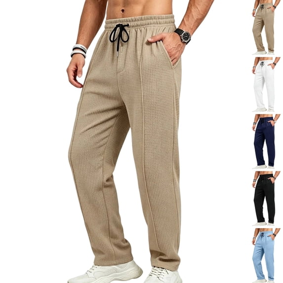GrmtClth Mens Casual Pants for Men Elastic Waist Drawstring Lightweight Summer Loose Beach Straight Leg Pants with Pockets Khaki L