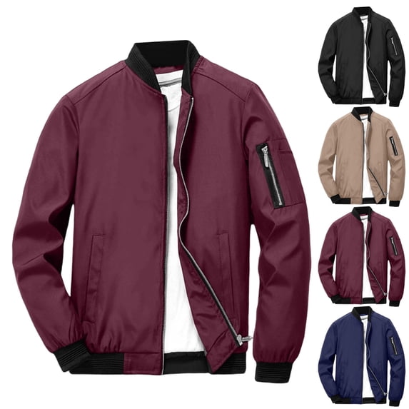 GrmtClth Mens' Classic Jacket Casual Bomber Outerwear Premium Smooth Fabric Zipper Side Pocket Spring Top Wine 4XL
