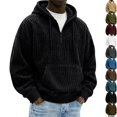 thumbnail image 1 of GrmtClth Mens Corduroy Hoodie Quarter Zip Loose Fit Drawstring Hood Pullover Sweatshirt with Front Pocket Black L, 1 of 9